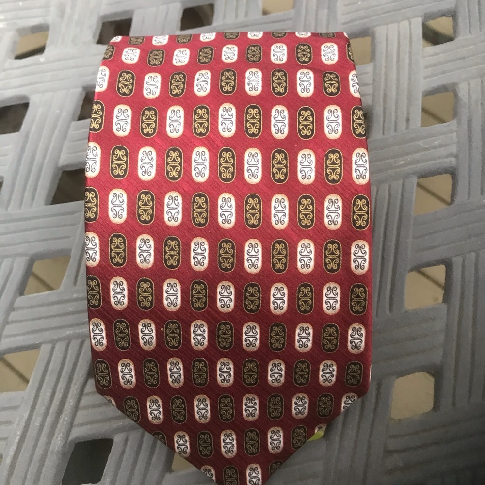 NWOT Umberto Bossi Regal Men red tie white/gold pattern